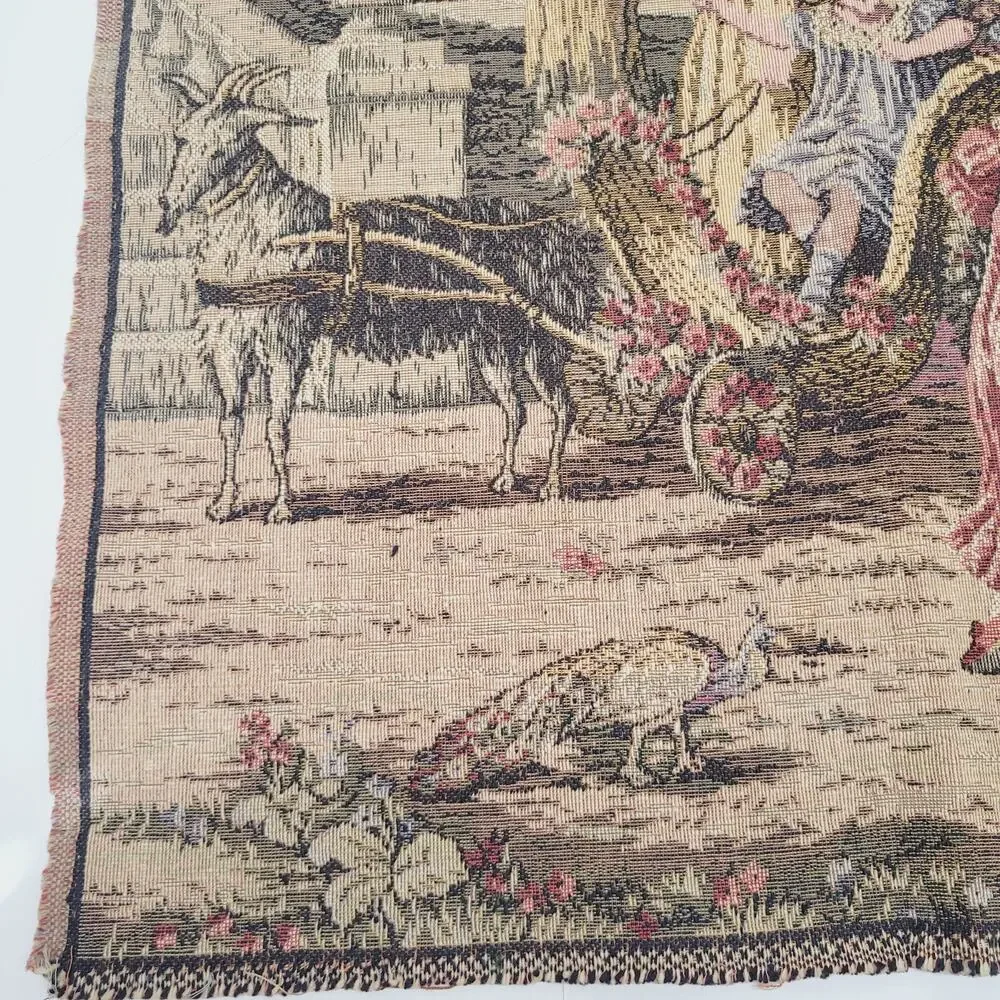 Kids in Garden Scene Vintage Wall Hanging Tapestry Made In Italy Carriage Ram